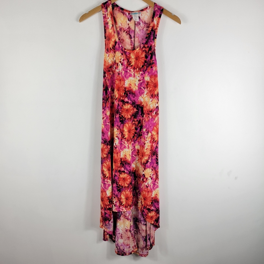 Swimsuits for All Floral Tie Dye High Low Cover Up Midi Dress